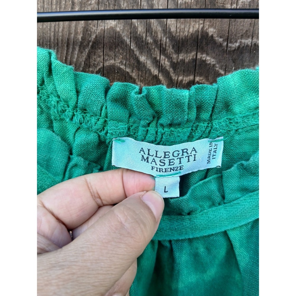 Allegra Masetti Emerald Green Maxi Boho Sleeveless Dress Italy 100% Linen L - Picture 5 of 8